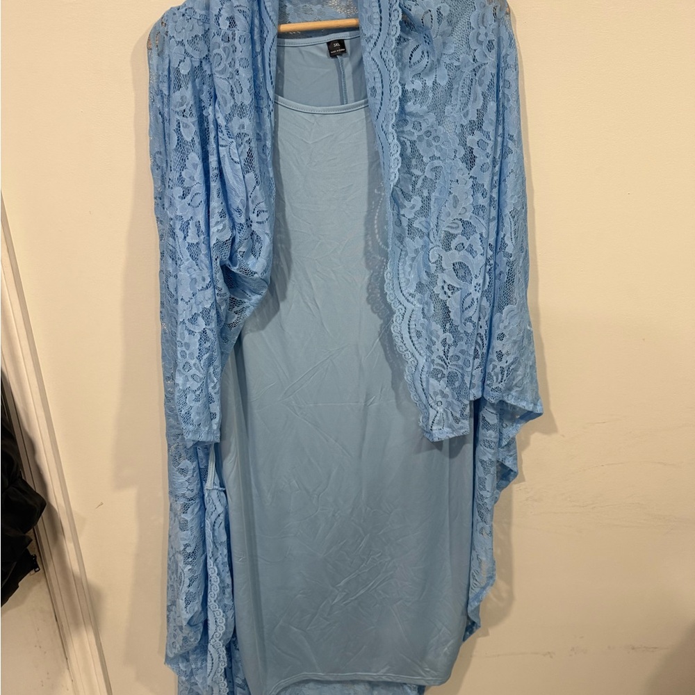 SHEIN Blue Lace Pajama Set